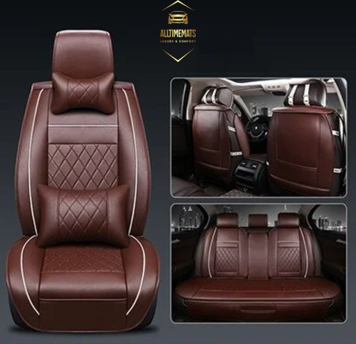 Luxury Coffee leather car seat covers for honda, hyundai, nissan, ford, toyota, chevy, jeep, dodge front row with cushions full view