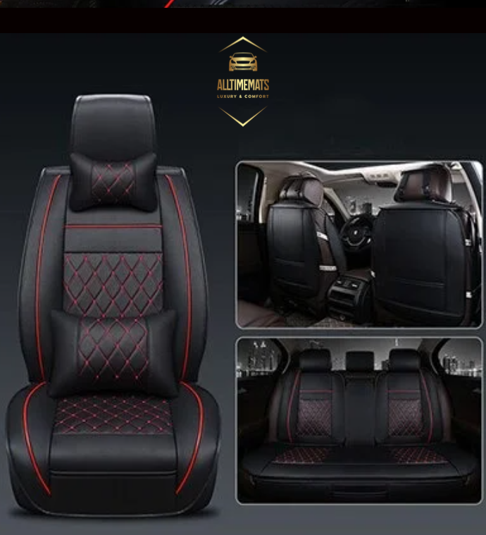 Luxury Black/Red leather car seat covers for honda, hyundai, nissan, ford, toyota, chevy, jeep, dodge front row ful view