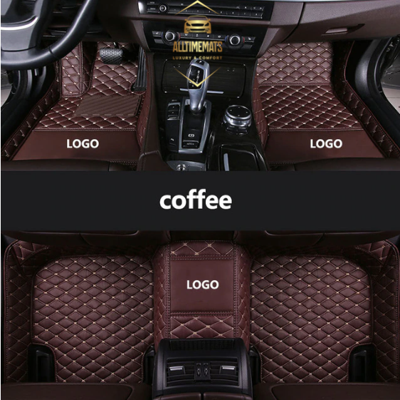 Coffee Brown Car Mats/Floor mats for Honda, BMW, Ford, VOLVO, Nissan, Hyundai, Jeep aerial view with logos