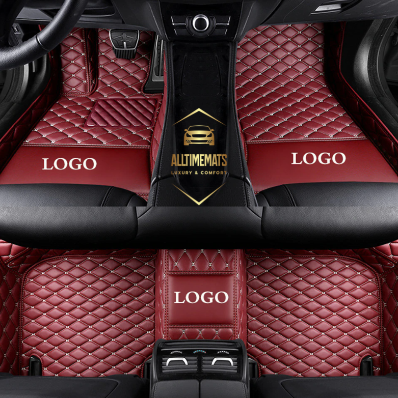 Wine Red Car Mats/Floor mats for Honda, BMW, Ford, VOLVO, Nissan, Hyundai, Jeep aerial view with logos