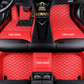 Scarlet Red Car Mats/Floor mats for Honda, BMW, Ford, VOLVO, Nissan, Hyundai, Jeep aerial view with logos