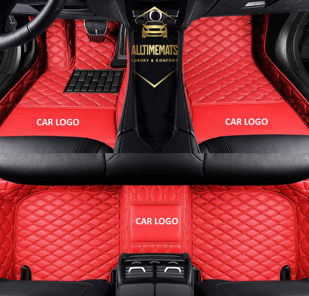 Scarlet Red Car Mats/Floor mats for Honda, BMW, Ford, VOLVO, Nissan, Hyundai, Jeep aerial view with logos