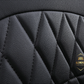 Supreme black leather car seat covers for honda, hyundai, nissan, ford, toyota, chevy, jeep, dodge close up view