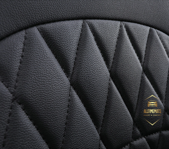 Supreme black leather car seat covers for honda, hyundai, nissan, ford, toyota, chevy, jeep, dodge close up view