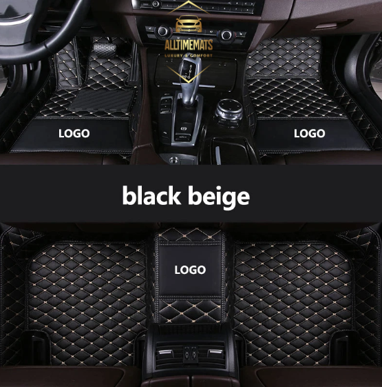 Black/Beige Car Mats/Floor mats for Honda, BMW, Ford, VOLVO, Nissan, Hyundai, Jeep aerial view with logos