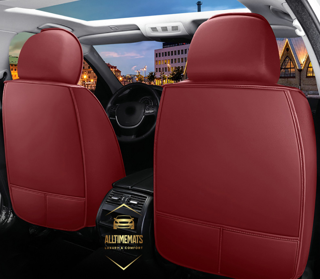 Wine Red leather car seat covers for honda, hyundai, nissan, ford, toyota, chevy, jeep, dodge front rowback view