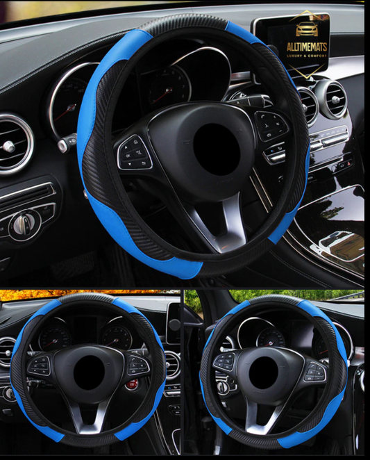 leather carbon blue steering wheel cover ford toyota honda nissan chevy hyundai jeep dodge bmw