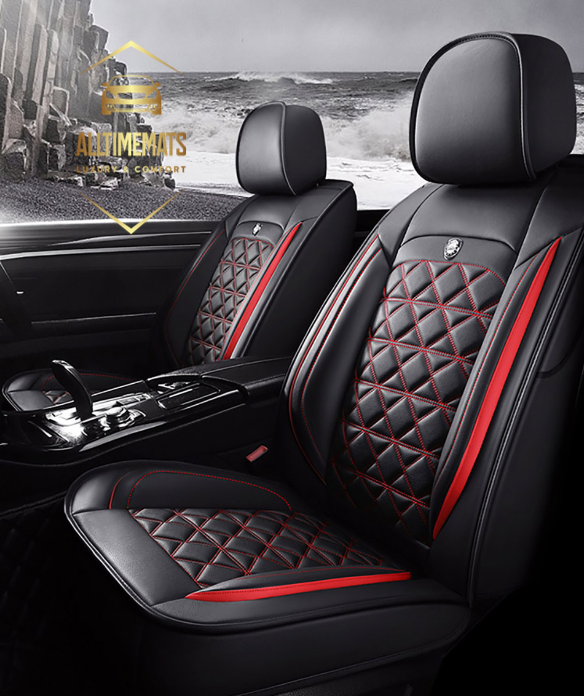 black red leather car seat covers for honda, hyundai, nissan, ford, toyota, chevy, jeep, dodge without cushion