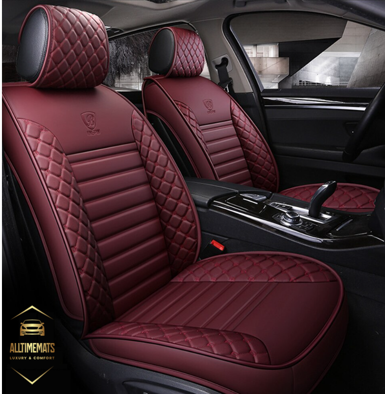 Deluge wine red leather car seat covers for honda, hyundai, nissan, ford, toyota, chevy, jeep, dodge front row without cushions