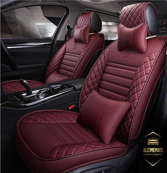 Deluge wine red leather car seat covers for honda, hyundai, nissan, ford, toyota, chevy, jeep, dodge front row with cushions