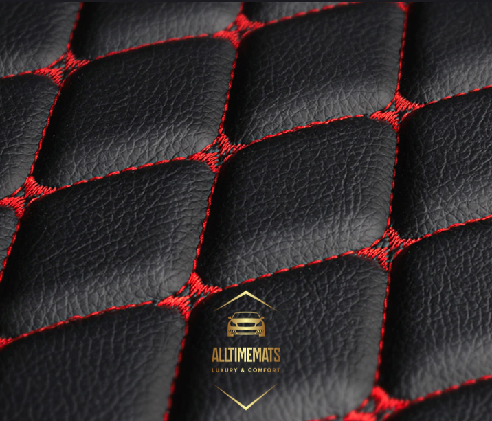 Black/Red Cargo Trunk mat/liner, partial for Honda, BMW, Ford, VOLVO, Nissan, Hyundai, Jeep close up view