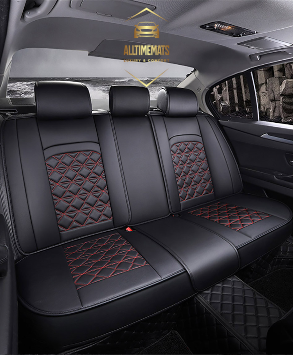 black red leather car seat covers for honda, hyundai, nissan, ford, toyota, chevy, jeep, dodge back row mat