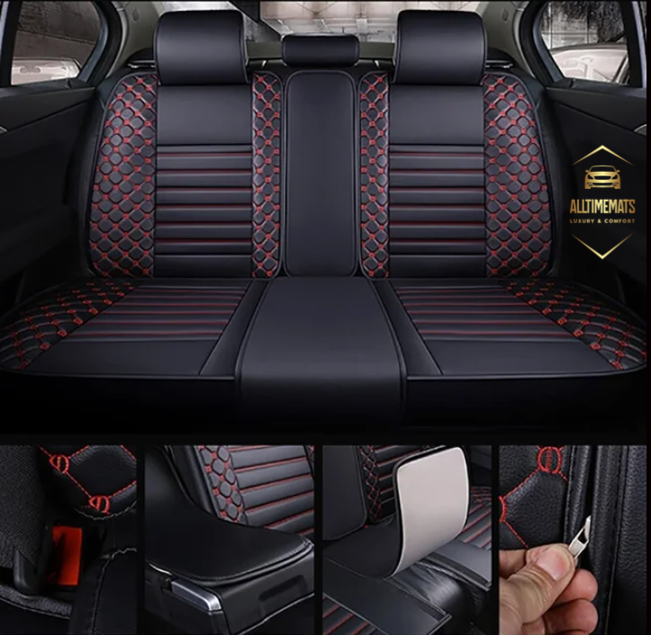 Deluge black/red leather car seat covers for honda, hyundai, nissan, ford, toyota, chevy, jeep, dodge back row