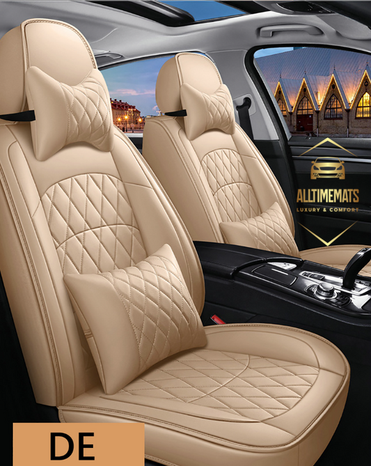 Supreme cream leather car seat covers for honda, hyundai, nissan, ford, toyota, chevy, jeep, dodge front row with cushions