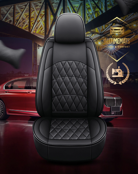 Supreme black leather car seat covers for honda, hyundai, nissan, ford, toyota, chevy, jeep, dodge front row 1 seat