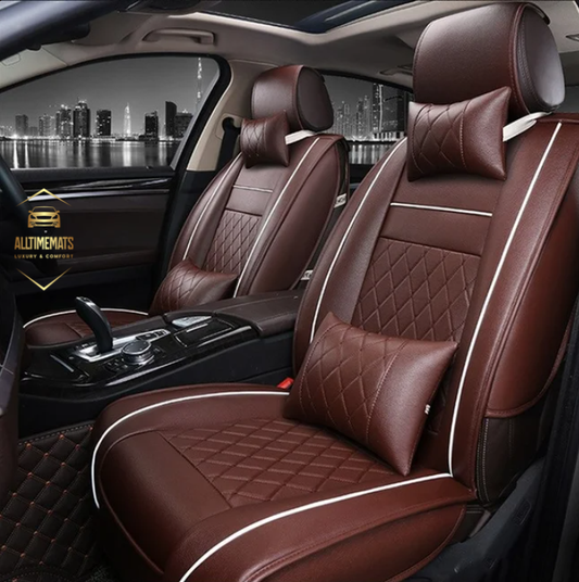Luxury Coffee leather car seat covers for honda, hyundai, nissan, ford, toyota, chevy, jeep, dodge front row with cushions