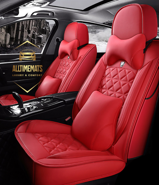 Scarlet Red leather car seat covers for honda, hyundai, nissan, ford, toyota, chevy, jeep, dodge front row with cushions