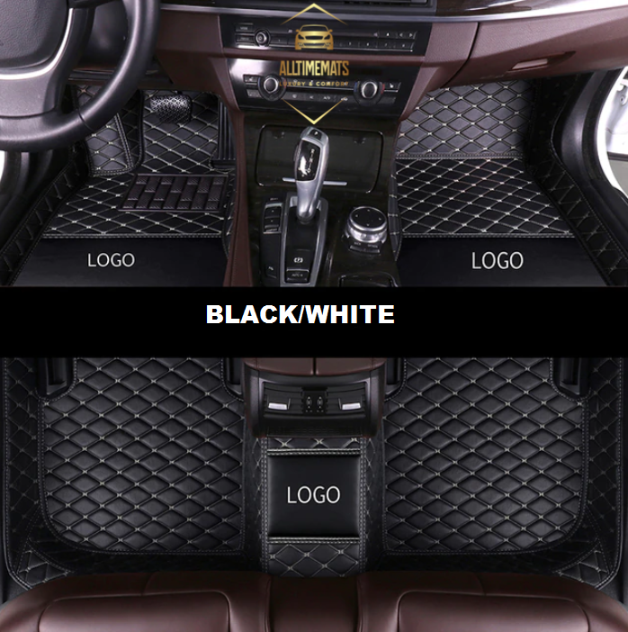 Black/White Car Mats/Floor mats for Honda, BMW, Ford, VOLVO, Nissan, Hyundai, Jeep aerial view with logos
