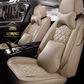 Cream leather car seat covers for honda, hyundai, nissan, ford, toyota, chevy, jeep, dodge front row with cushions