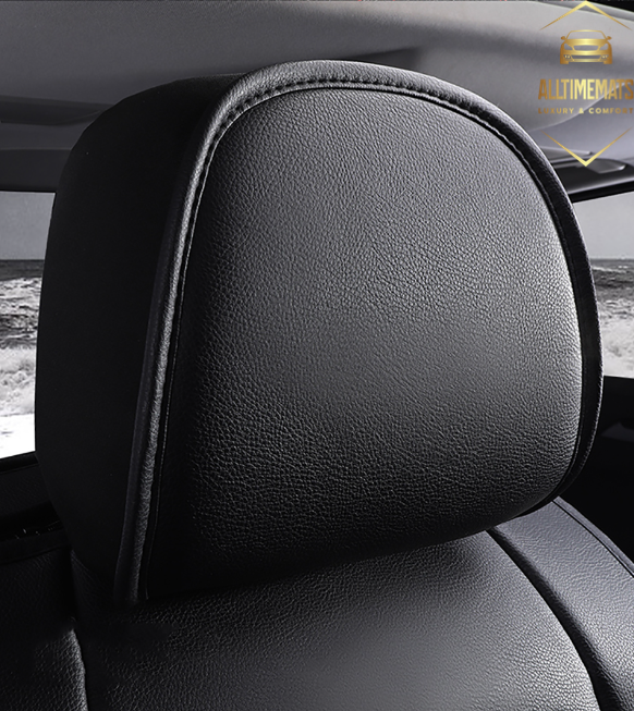 Solid black leather car seat covers for honda, hyundai, nissan, ford, toyota, chevy, jeep, dodge headrest