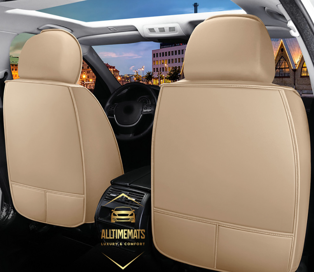 Supreme cream leather car seat covers for honda, hyundai, nissan, ford, toyota, chevy, jeep, dodge front row back view