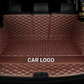 Brown Full Cargo Trunk mat/liner, partial for Honda, BMW, Ford, VOLVO, Nissan, Hyundai, Jeep aerial view with a logo
