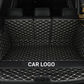 Black/Beige Full Cargo Trunk mat/liner, partial for Honda, BMW, Ford, VOLVO, Nissan, Hyundai, Jeep aerial view with a logo