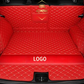 Scarlet Red Full Cargo Trunk mat/liner, partial for Honda, BMW, Ford, VOLVO, Nissan, Hyundai, Jeep aerial view with a logo