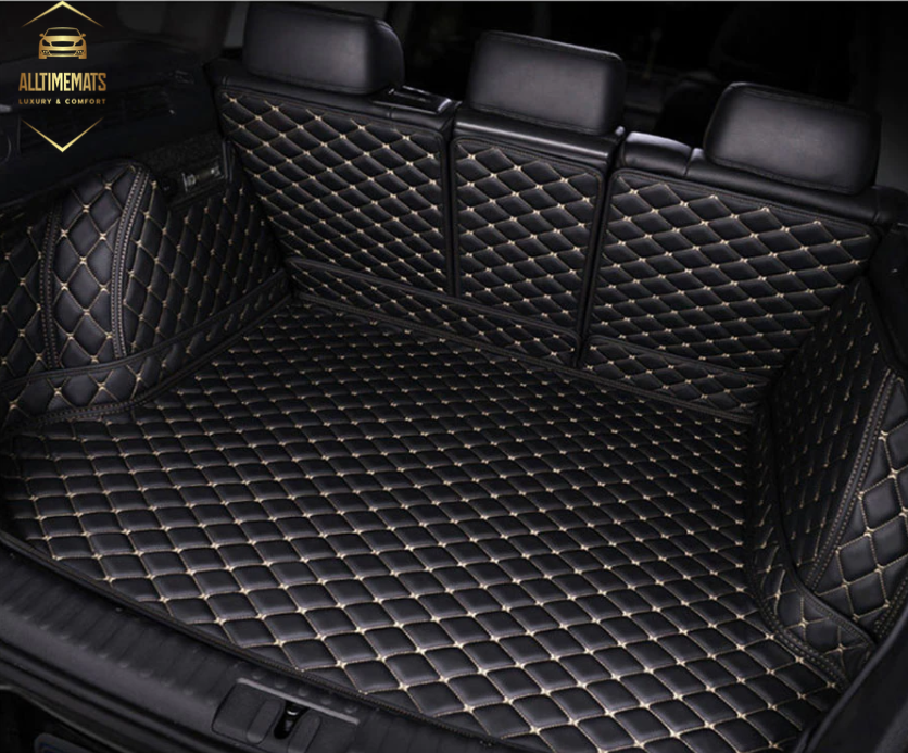 Black/Beige Full Cargo Trunk mat/liner, partial for Honda, BMW, Ford, VOLVO, Nissan, Hyundai, Jeep aerial view angled