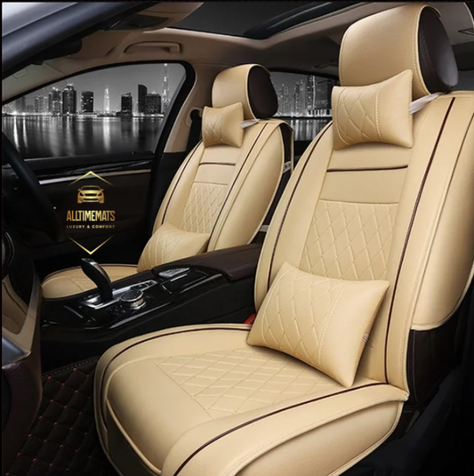 Luxury Cream leather car seat covers for honda, hyundai, nissan, ford, toyota, chevy, jeep, dodge front row with cushions
