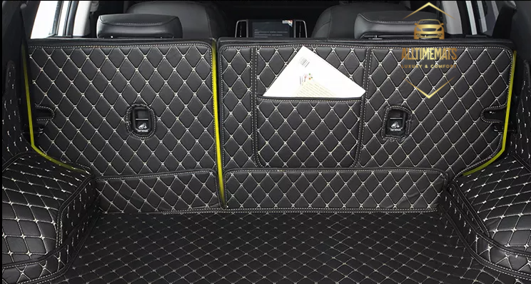 Black/white Full Cargo Trunk mat/liner, partial for Honda, BMW, Ford, VOLVO, Nissan, Hyundai, Jeep back seat view