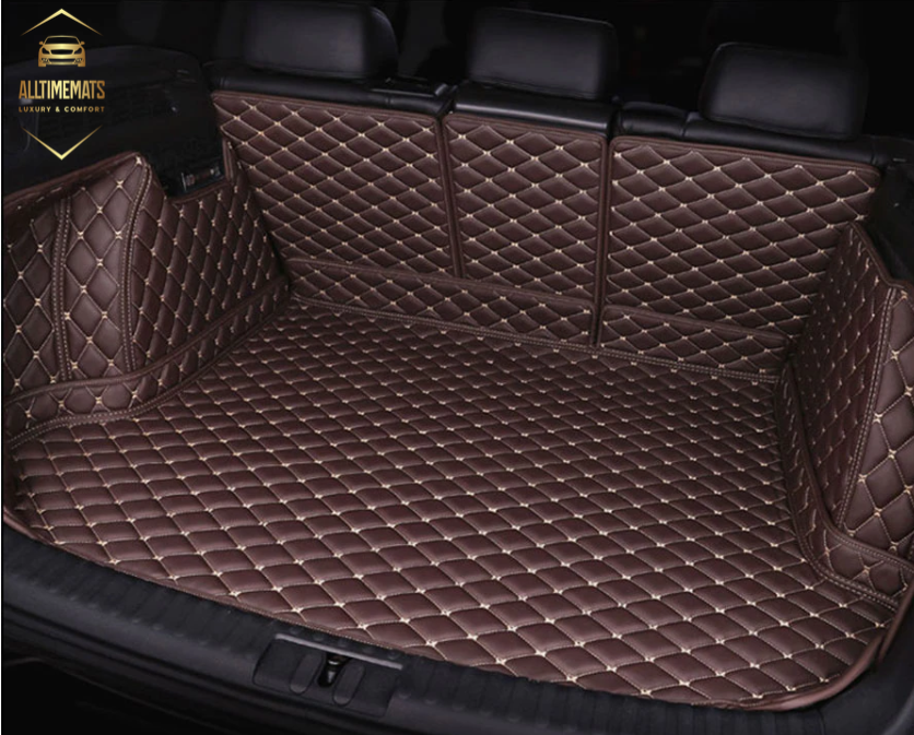 Coffee Full Cargo Trunk mat/liner, partial for Honda, BMW, Ford, VOLVO, Nissan, Hyundai, Jeep aerial view. angled