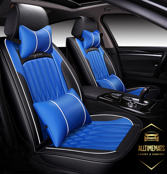 Black/Blue leather car seat covers for honda, hyundai, nissan, ford, toyota, chevy, jeep, dodge front row with cushions