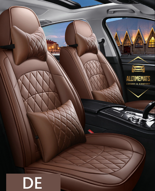Supreme brown leather car seat covers for honda, hyundai, nissan, ford, toyota, chevy, jeep, dodge front row with cushions
