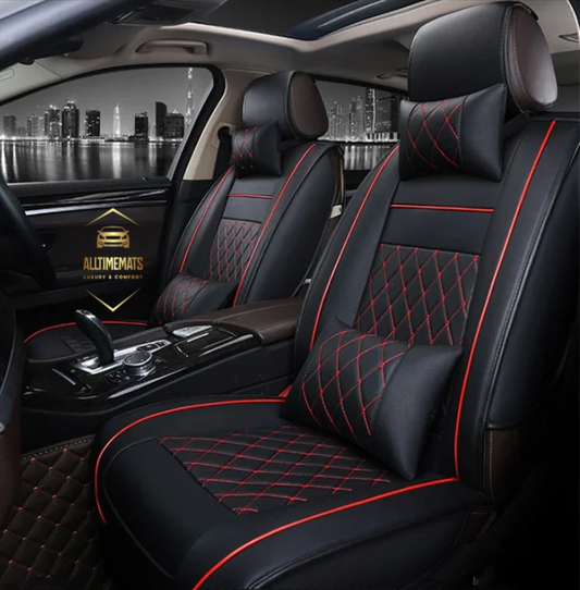 Luxury Black/Red leather car seat covers for honda, hyundai, nissan, ford, toyota, chevy, jeep, dodge front row with cushions