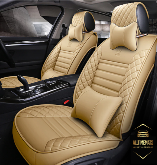 Deluge Cream leather car seat covers for honda, hyundai, nissan, ford, toyota, chevy, jeep, dodge front row with cushions