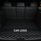 Black Cargo Trunk mat/liner for Honda, BMW, Ford, VOLVO, Nissan, Hyundai, Jeep aerial view with a logo